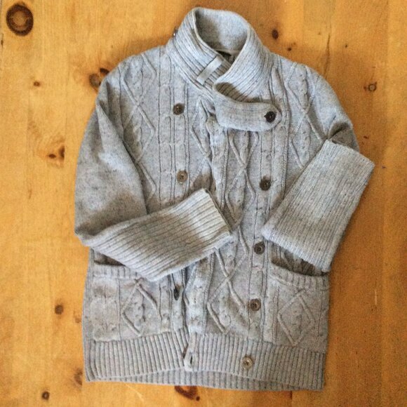 GUESS Light Grey 100% Cotton Double‑Breasted Knit Sweater – Size M – High Collar - Picture 2 of 6